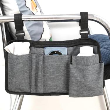 Imagem de Bolsa lateral para cadeira de rodas com suporte de copo, bolsa de apoio de braço para cadeira de rodas, acessórios para andador, andador, scooter elétrico, (cinza)