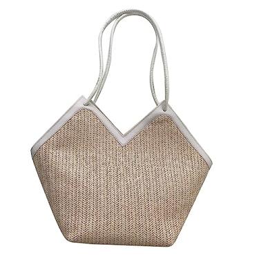 Imagem de YOUTHINK Bolsa de Couro de Palha para Mulheres, Mannda de Ombro de Moda de Moda, Com Grande Capacidade, Bolsa Casual Clássica para Uso Diário, Trabalho, Presente para Ela (Branco)