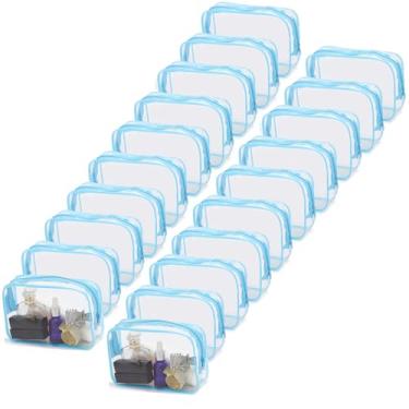 Imagem de Tbestmax Pacote com 20 sacos de cosméticos transparentes bolsas de maquiagem portáteis impermeáveis bolsas de higiene de viagem organizador azul, 19 x 12 x 5,8 cm