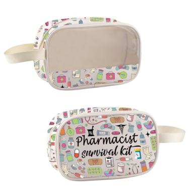 Imagem de TSOTMO Bolsa de maquiagem farmacêutica para presente técnico de farmácia PT RX presente farmácia tecnologia escritório bolsa com zíper para farmacêutico, Chaveiro Pharmacist, Sacos de cosméticos