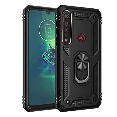Imagem de SORAKA Capa para Motorola One Macro com anel capa Motorola Moto G8 Plus TPU suave para-choques rígido PC capa traseira com placa de metal para montagem magnética no carro