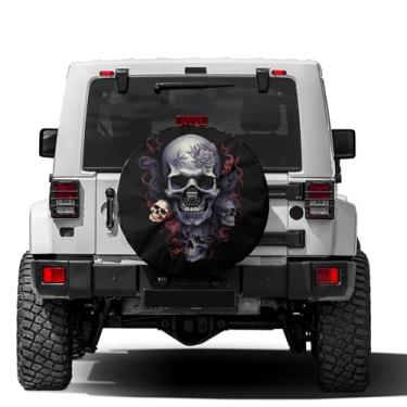 Imagem de Foruidea Capa de pneu sobressalente com estampa de caveira com orifício para câmera de reserva, capa de pneu de roda para trailer, trailer, SUV e muitos veículos de 17 polegadas