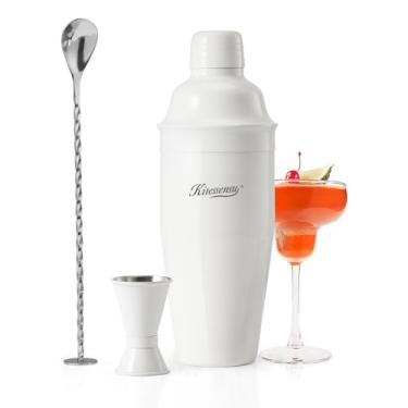 Imagem de KITESSENSU Conjunto de coqueteleira, coqueteleira de aço inoxidável com coador de barman, jigger medidor, colher de mistura de bar, receita de coquetel incluída, branco