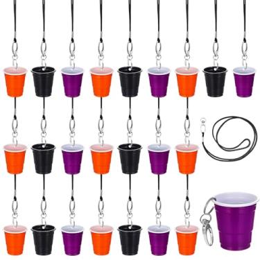 Imagem de FoldTier Colares de vidro de shot copos com cordão de 59 g clipe de plástico mini copos de shot festa para casamento, Halloween, Natal, aniversário, festa, uísque, tequila, vodka, suprimentos (laranja