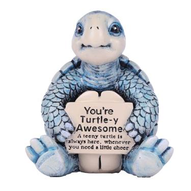 Imagem de Resin Turtle Figurine with Inspirational Sign, Sea Turtle Decor for Beach Themed Room, Positive Gift for Lovers, Coastal Home & Desk Decoration