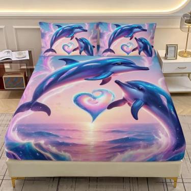 Imagem de AILONEN Jogo de lençol infantil, golfinho saltador, para decoração de quarto de meninas, solteiro, ondas do oceano, microfibra macia, 3 peças, 1 jogo de lençol e 2 fronhas