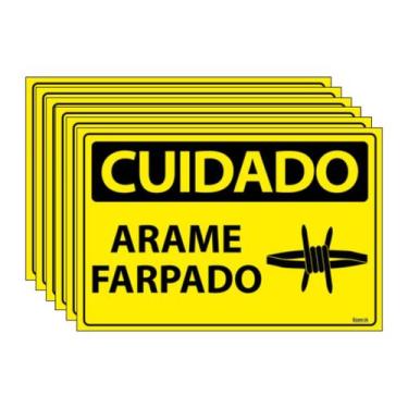 Imagem de Combo 6 Placas De Sinalização Cuidado Arame Farpado 30x20 Ecom IA - SC