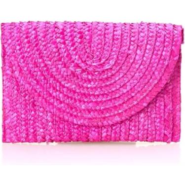 Imagem de Bolsa Festa Carteira De Mão Clutch Moda Praia Feminina Palha Carteira de Mão, Moda Praia, Festa, Fim de Ano, Presente Pink