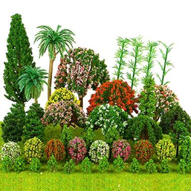 Imagem de 60 peças de árvores mistas em miniatura, plantas, árvores, trem, cenário, artificial, árvore falsa, diorama ferroviário, suprimentos para artesanato faça você mesmo, paisagem de modelo de construção