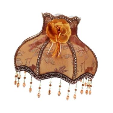 Imagem de IEUDNS Abajur de tecido com franjas para abajures de mesa/cabeceira Abajur de tecido com borla para de mesa para hotel, Marrom