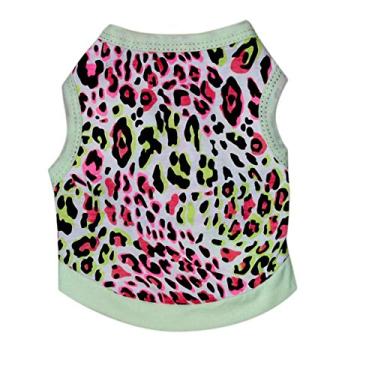 Imagem de BBEART® Roupas para animais de estimação, camiseta com estampa de leopardo, gato, colete de algodão, roupas primavera verão respirável sem mangas arnês fantasias para cães pequenos (XS, Aqua)