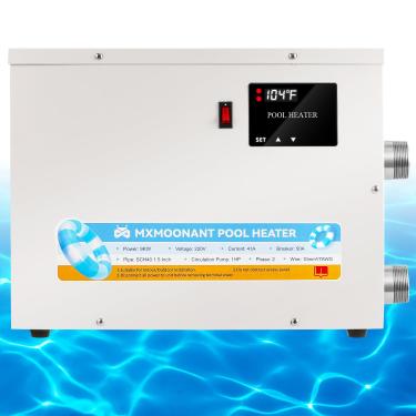 Imagem de Mxmoonant Aquecedor de piscina 11KW 220V, aquecedores elétricos de piscina termostato de água de banheira de hidromassagem com tela sensível ao toque para piscina subterrânea acima do solo, spa,