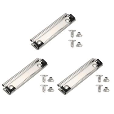 Imagem de PATIKIL Clipes de prancheta de metal de 12 cm, pacote com 3 clipes montáveis de alta aderência, grampo de molas fortes com aderência de borracha e 6 rebites para escritório, casa, prata (brilhante)