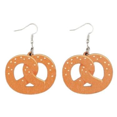 Imagem de Caneca de cerveja criativa brinco de madeira com pingente de pretzels engraçados, brincos leves, festivais de cerveja de Munique, joias de férias para mulheres, Zinco, Sem pedra preciosa