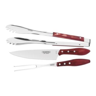 Imagem de Jogo para Churrasco Tramontina em Aço Inox com Cabo Vermelho Polywood 
