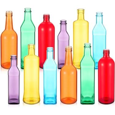Imagem de Zhehao 12 garrafas de vidro coloridas, garrafas de vinho vazias coloridas, garrafa de vidro decorativa para garrafa, árvore, jardim, quintal, decoração de casa ao ar livre (cor arco-íris claro, alta)