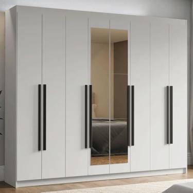 Imagem de Guarda-roupa Casal 8 Portas Batentes com Espelho Branco/branco/preto Venus Madesa