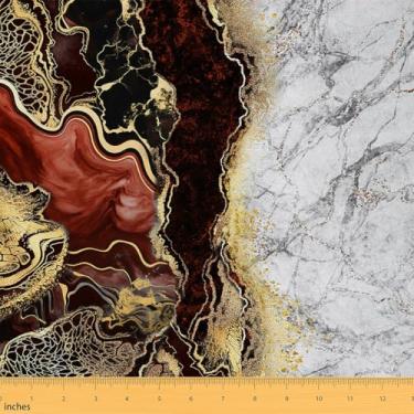 Imagem de Erosebridal Tecido de estofamento de mármore marrom retrô abstrato dourado preto marrom tecido externo por jarda 1 jarda moda textura de mármore projetos de costura DIY lantejoulas bronzeadoras