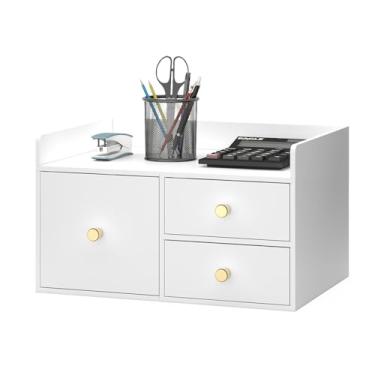 Imagem de Organizador de mesa de bambu com gavetas, caixa de armazenamento de mesa de madeira para contas, materiais de escritório, utensílios de cozinha, ferramenta de organização para sala de aula em casa