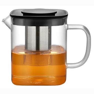 Imagem de Jarra Quadrada Chaleira de Vidro Borossilicato 1000ml com Infusor de Chá Inox e Tampa Preta