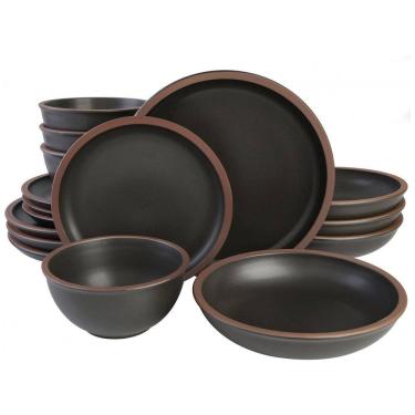 Imagem de Aparelho de Jantar Coupe com 16 Peças em Terracota Serve 4 Pessoas, Gibson Elite Lagos, Preto