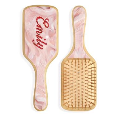 Imagem de Escova de cabelo personalizada com strass com nome - Escova de cabelo brilhante personalizada para mulheres e meninas, escova de madeira de bambu de mármore feita à mão para massagem do couro cabeludo