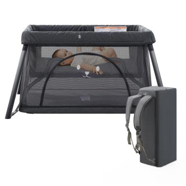Imagem de Berço Cercado Portátil 3 em 1 com Colchão Confortável e Bolsa de Transporte, Sporary, Cinza Escuro