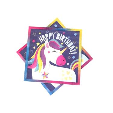Imagem de Guardanapos de papel de aniversário de unicórnio arco-íris descartáveis com tema de unicórnio suprimentos de festa para meninas e crianças decorações de mesa 16,5 cm