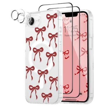 Imagem de UEEBAI Capa magnética para iPhone 16e, capa de arco compatível com MagSafe, pacote com 2 [protetor de tela + protetor de lente da câmera], capa protetora transparente sem fio fina para mulheres e