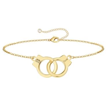 Imagem de M MOOHAM Pulseiras de algema com inicial para mulheres e meninas – presentes para mãe, filha, irmã, casais, pulseiras de amizade, banhado a ouro 14 K, pulseira de duas letras, joias, presentes de