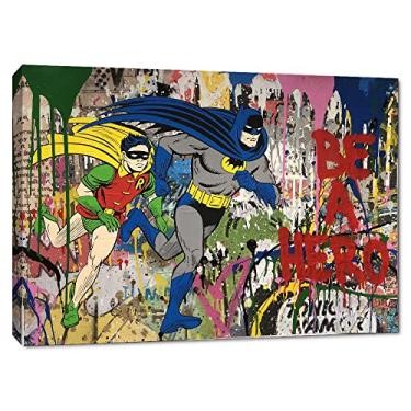 Imagem de Tela de arte de parede Banksy da ponte Yatsen, imagem do Batman do super-herói, pôster de grafite e impressão moderna Pop Street Graffiti Home Decorations Ready to Hang - 101,6 x 76,2 cm