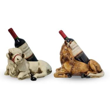 Imagem de Decoração Cavalo Marrom E Boi Nelore Kit Porta Vinho Gesso Elegância A