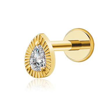 Imagem de FLORA PIERCING LABRET TITÂNIO PVD GOTA ZIRCÔNIA CRAVEJADA PIERCING ORELHA TRAGUS HELIX CONCH MODA FEMININA 1.2X8 (DOURADO)