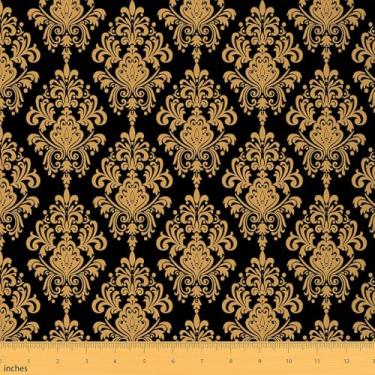 Imagem de jejeloiu Tecido damasco dourado de 5 metros da The Yard Jacquard Vintage Floral Tecido de estofamento para cadeiras Bohemia Boho Exótico Vitoriano Barroco para projetos de casa DIY, decoração interna
