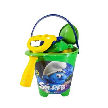 Imagem de Baldinho De Praia Para Brincar Na Areia Dos Smurfs 7 Peças Verde - Bri