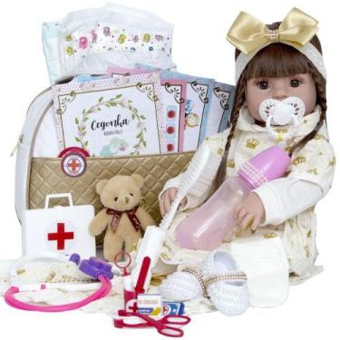 Imagem de Bebê Reborn Menina Baby Cabelos Castanhos Bolsa Maternidade - Cegonha 