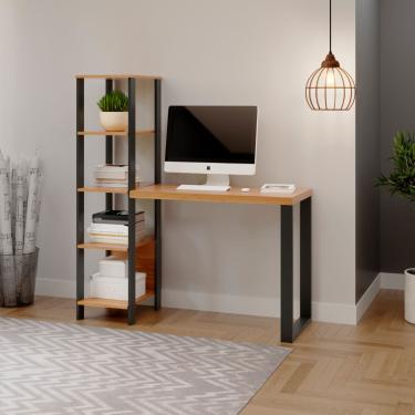 Imagem de Escrivaninha em MDF 5 Prateleiras 123 x 44 cm Freijó/Preto Fosco Pradel Dalla Costa