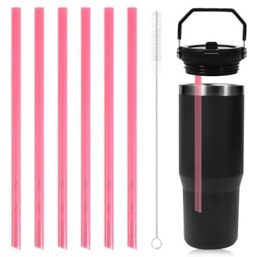 Imagem de 6 canudos de substituição para copo Stanley IceFlow de aço inoxidável de 850 g, canudos de plástico reutilizáveis compatíveis com Stanley IceFlow 1,134 g Copo Stanley Flip Straw Acessórios (rosa)