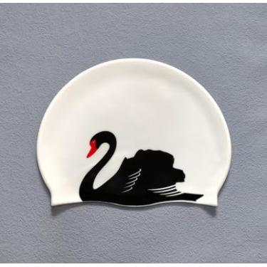 Imagem de Touca de natação de silicone para adultos e adolescentes - Chapéu de natação preto com design hidrodinâmico