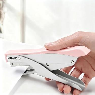 Imagem de Grampeador de alicate resistente, capacidade para 10 folhas, estrutura toda em aço, rosa