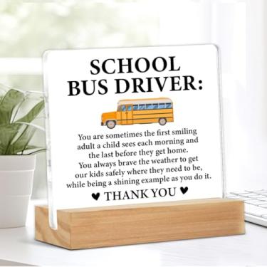 Imagem de Presentes de motorista de ônibus escolar, presentes de agradecimento, motorista de ônibus escolar agradecimento placa de acrílico decoração de mesa 10 x 10 centímetros