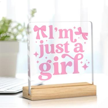 Imagem de Placa de decoração de quarto de coquete rosa moderna com laço de suporte presentes coquete festa decoração de quarto de meninas laço placas de acrílico para casa dormitório mesa prateleira decoração