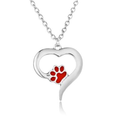 Imagem de Colar com pingente com estampa de pata para cães, gatos, amor, coração, presente para mulheres, presentes de aniversário para mãe de cachorro, One Size, Aço inoxidável, Sem Pedra Preciosa
