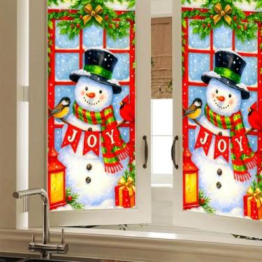 Imagem de HOMETITUTE Joy Snowman Película de privacidade para janela decorativa de Natal Película de vidro colorido estilo vitral adesivo de vidro aderente para casa, escritório, banheiro, quarto, sala de estar