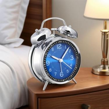Imagem de Despertador alto para adultos com sono pesado, despertador analógico operado por bateria de 4,5 polegadas para decoração de quartos, azul joia