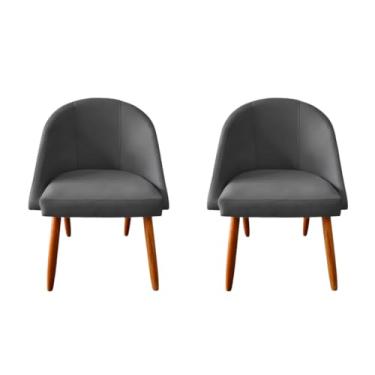 Imagem de Kit 2 Cadeiras para Sala de Jantar Estilo Moderno com Pés Palito e Revestimento em Veludo Premium (Cinza Escuro)