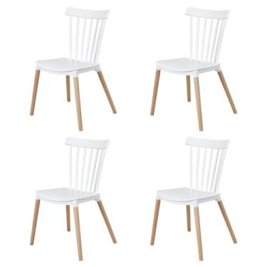 Imagem de Kit 4 Cadeiras para Sala de Jantar e Cozinha – Design Clássico Moderno com Assento em Polipropileno e Pés de Madeira (Branco)