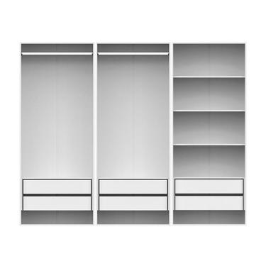 Imagem de Guarda-Roupa Modulado com 2 Cabideiros e 4 Prateleiras New Tuyo 6 Gavetas Branco 270 cm