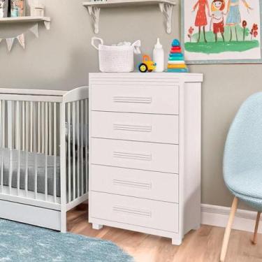 Imagem de Cômoda Para Quarto Infantil 5 Gavetas Grande Branco - Repleta Comercia