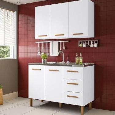 Imagem de Armário De Cozinha Com Balcão Fortaleza 2 Portas Branco - MILANI MOVEL